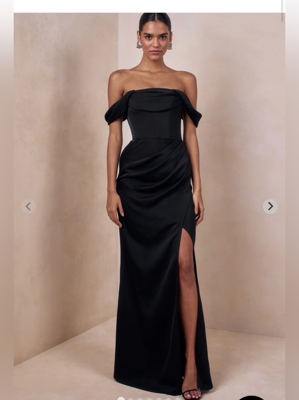 Club London Off-Shoulder Black Evening Gown with Side Slit
